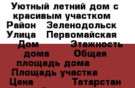  Уютный летний дом с красивым участком › Район ­ Зеленодольск › Улица ­ Первомайская  2 › Дом ­ 266 › Этажность дома ­ 2 › Общая площадь дома ­ 50 › Площадь участка ­ 3 › Цена ­ 2 000 - Татарстан респ., Зеленодольский р-н, Васильево пгт Недвижимость » Дома, коттеджи, дачи аренда   . Татарстан респ.